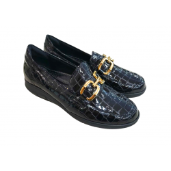 Γυναικεία δερμάτινα κροκό loafers FLEXPOINT ANATOMIC 204Χ ΜΑΥΡΟ