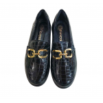 Γυναικεία δερμάτινα κροκό loafers FLEXPOINT ANATOMIC 204Χ ΜΑΥΡΟ