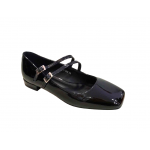 Γυναικεία loafers λουστρίν με διπλή μπαρέτα PLATO 77-486 Μαύρο