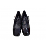 Γυναικεία loafers λουστρίν με διπλή μπαρέτα PLATO 77-486 Μαύρο