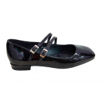 Γυναικεία loafers λουστρίν με διπλή μπαρέτα PLATO 77-486 Μαύρο