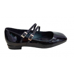 Γυναικεία loafers λουστρίν με διπλή μπαρέτα PLATO 77-486 Μαύρο