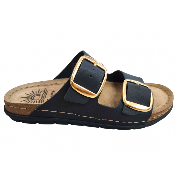 Γυναικεία δερμάτινα ανατομικά σανδάλια Sunny Sandals SIENNA-60302 BLACK