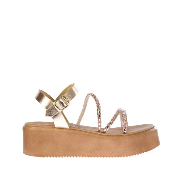 ΓΥΝΑΙΚΕΙΟ ΔΕΡΜΑΤΙΝΟ ΠΕΔΙΛΟ FLATFORM ΜΕ STRASS BASIC 3803 ΧΑΛΚΟΣ