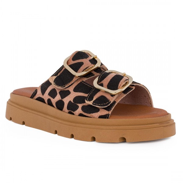 ΓΥΝΑΙΚΕΙΟ ΧΑΜΗΛΟ ΔΕΡΜΑΤΙΝΟ ΣΑΝΔΑΛΙ flatforms animal PRIVE 502 ΤΑΜΠΑ